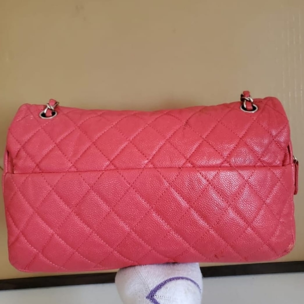 CHANEL Coral Pink Quilted Caviar Leather Easy Jumbo Flap Bag - Picture 8 of 16